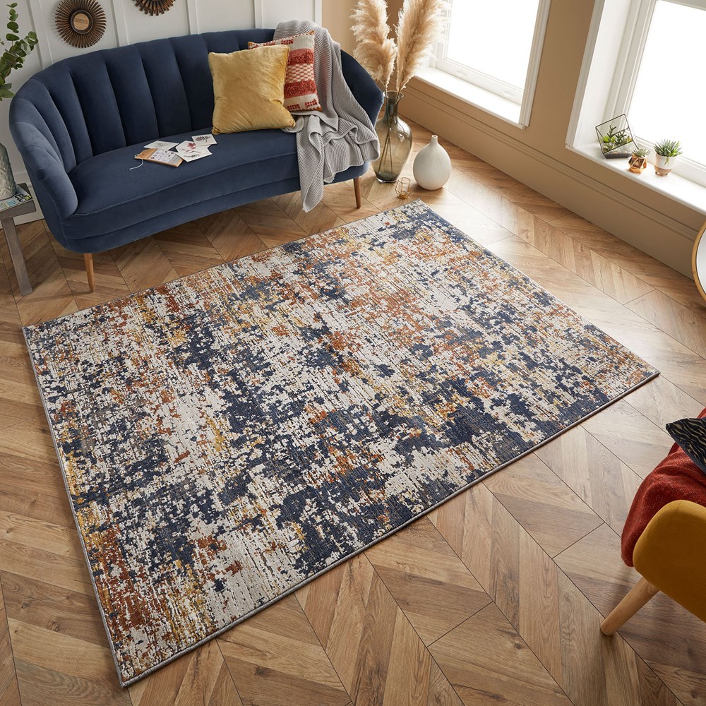 Astro Abstract Distressed Woven Rugs in Multi 4153